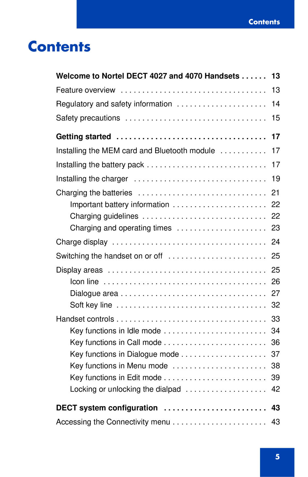 Nortel Networks 4027 manual Contents 