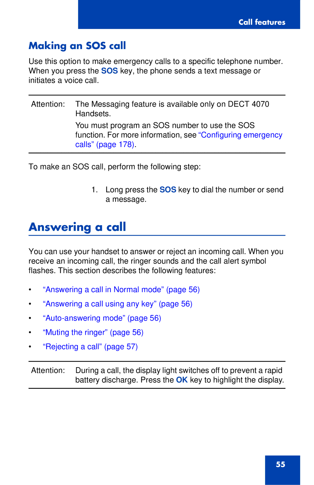 Nortel Networks 4027 manual Answering a call, Making an SOS call 