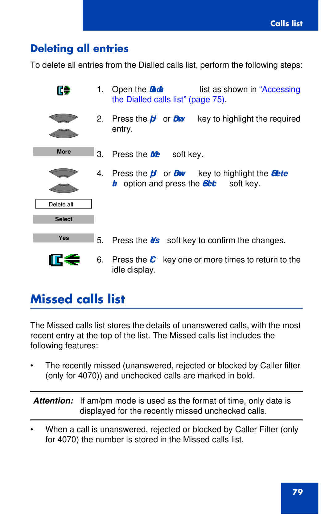 Nortel Networks 4027 manual Missed calls list, Deleting all entries 