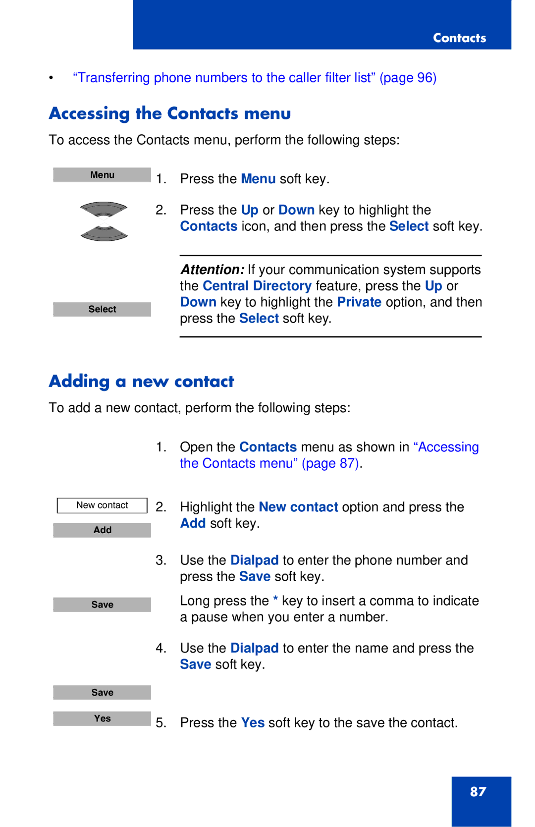 Nortel Networks 4027 manual Accessing the Contacts menu, Adding a new contact 