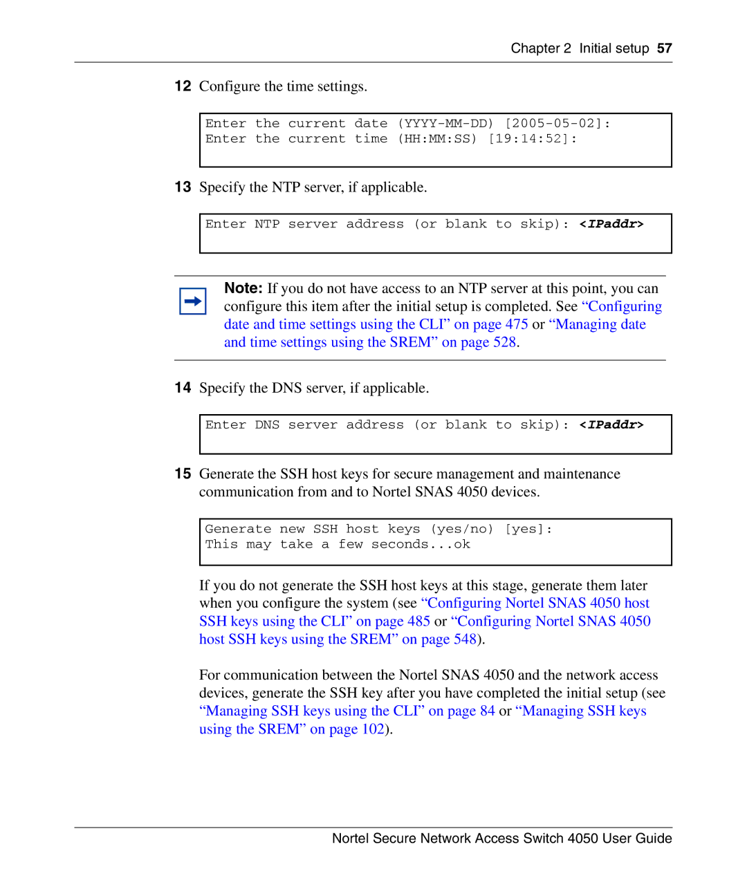 Nortel Networks 4050 manual Configure the time settings, Specify the NTP server, if applicable 