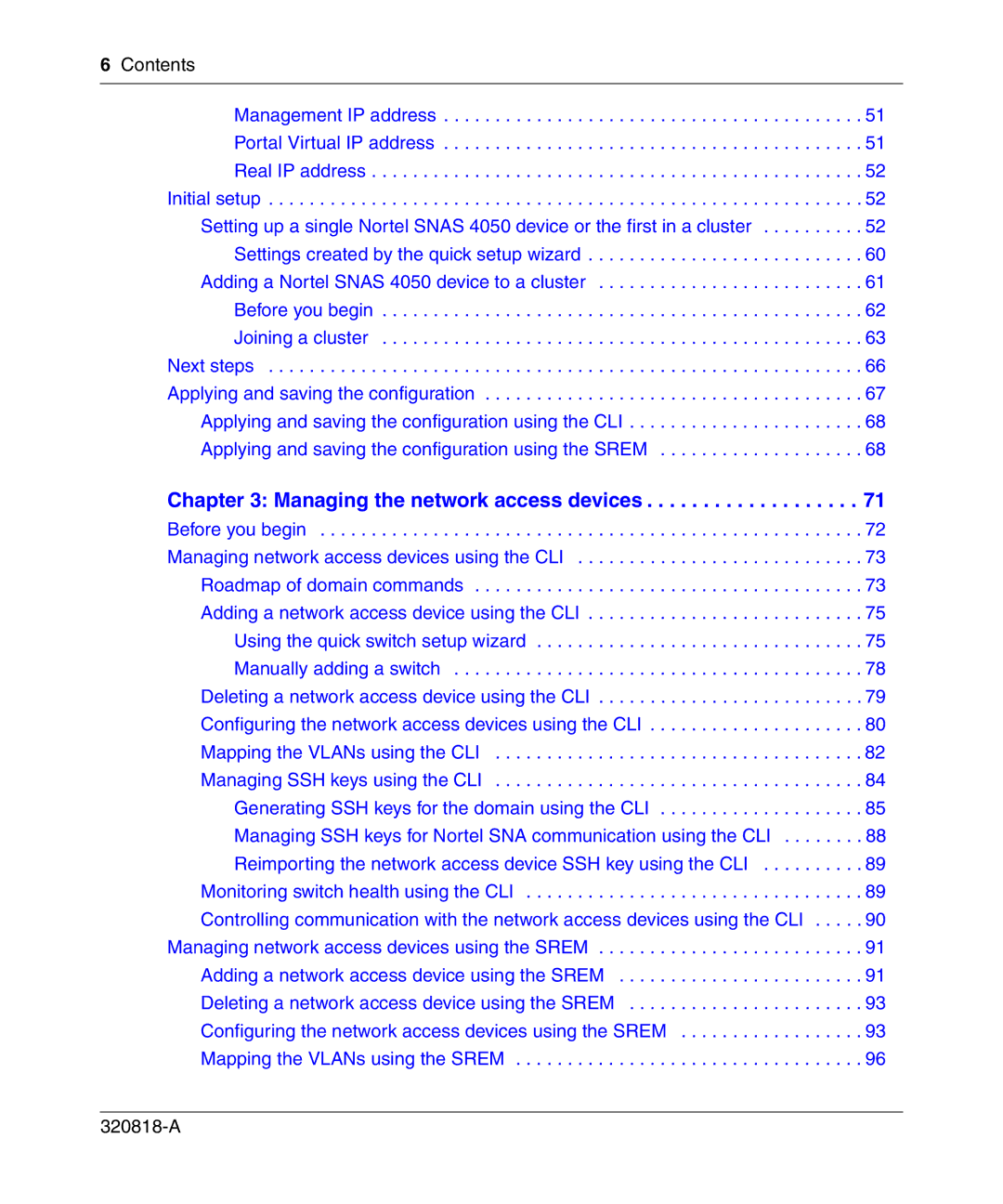 Nortel Networks 4050 manual Managing the network access devices, Contents 