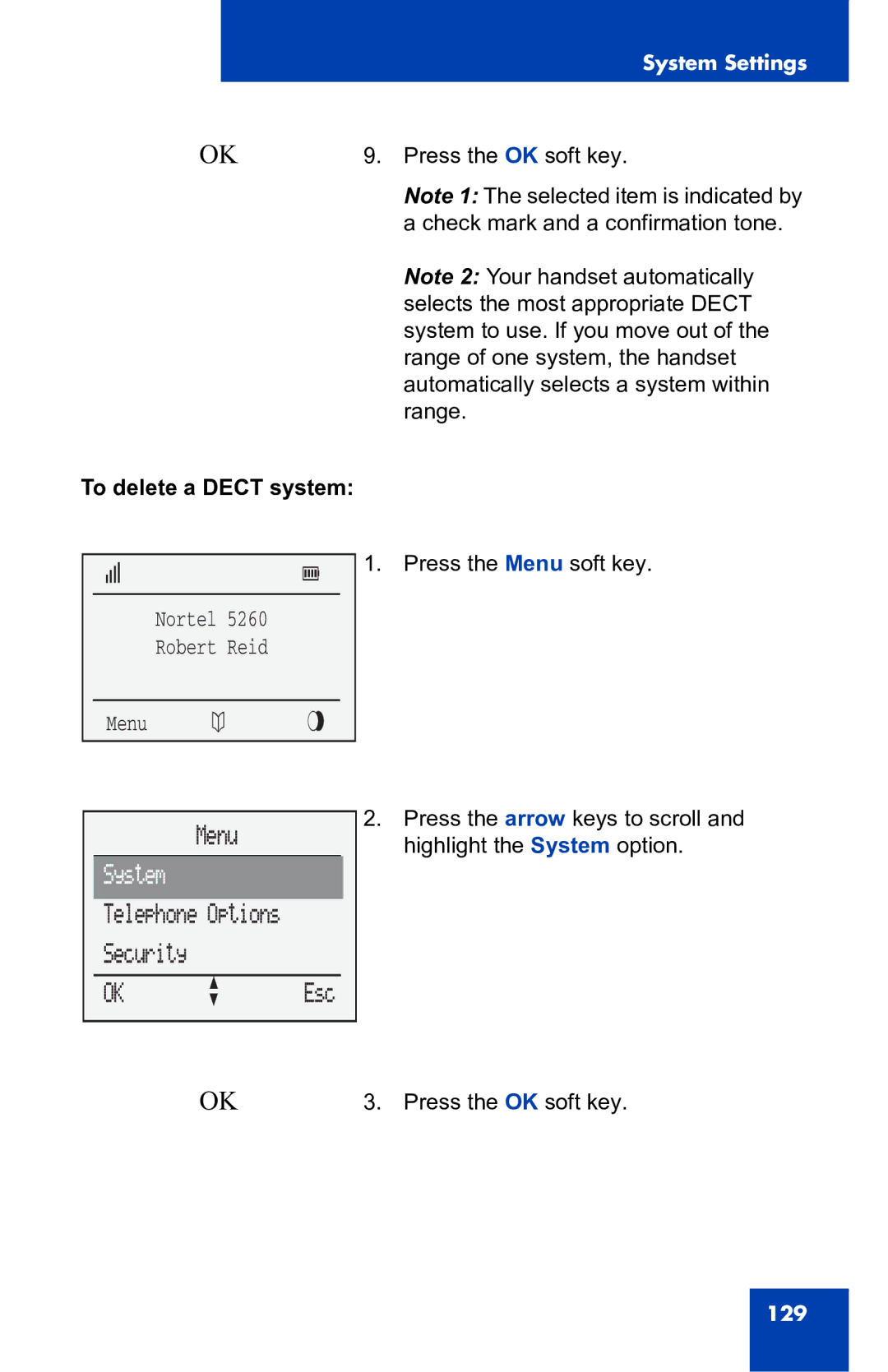 Nortel Networks 4060 manual To delete a Dect system 