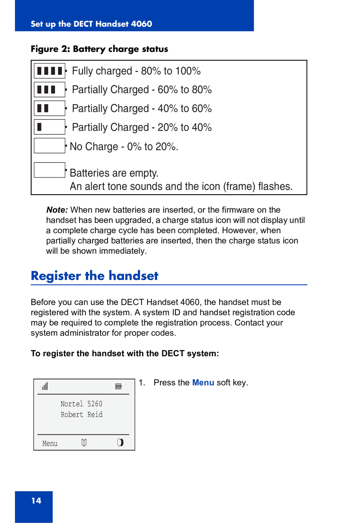 Nortel Networks 4060 manual Register the handset, To register the handset with the Dect system 