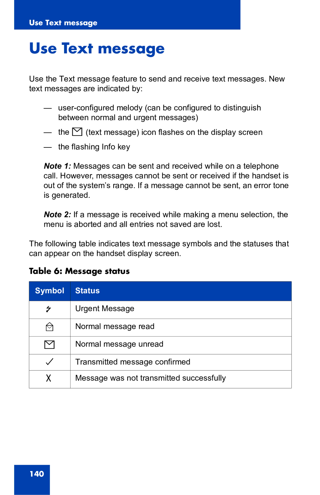 Nortel Networks 4060 manual Use Text message, Message status 