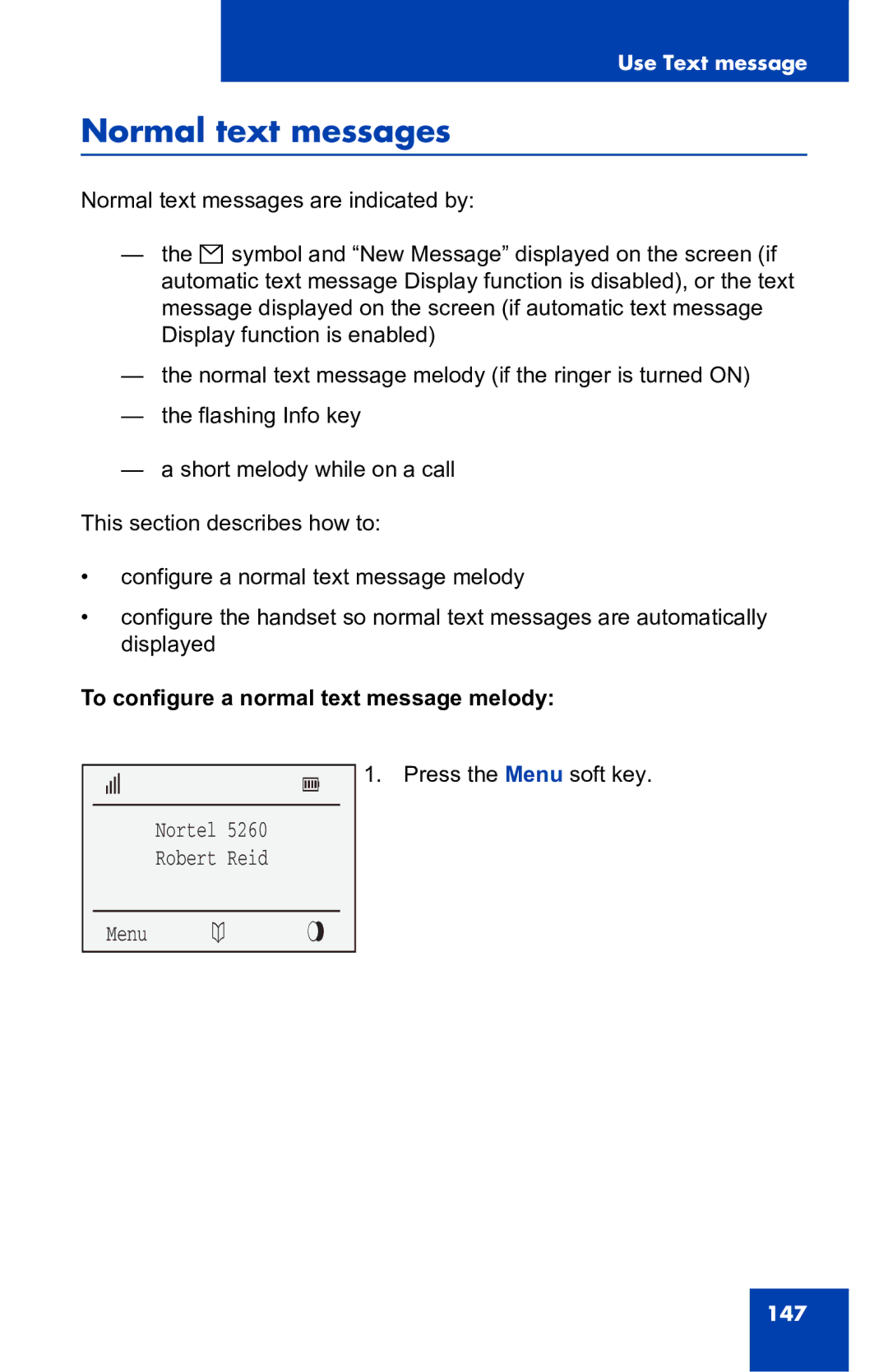 Nortel Networks 4060 manual Normal text messages, To configure a normal text message melody 