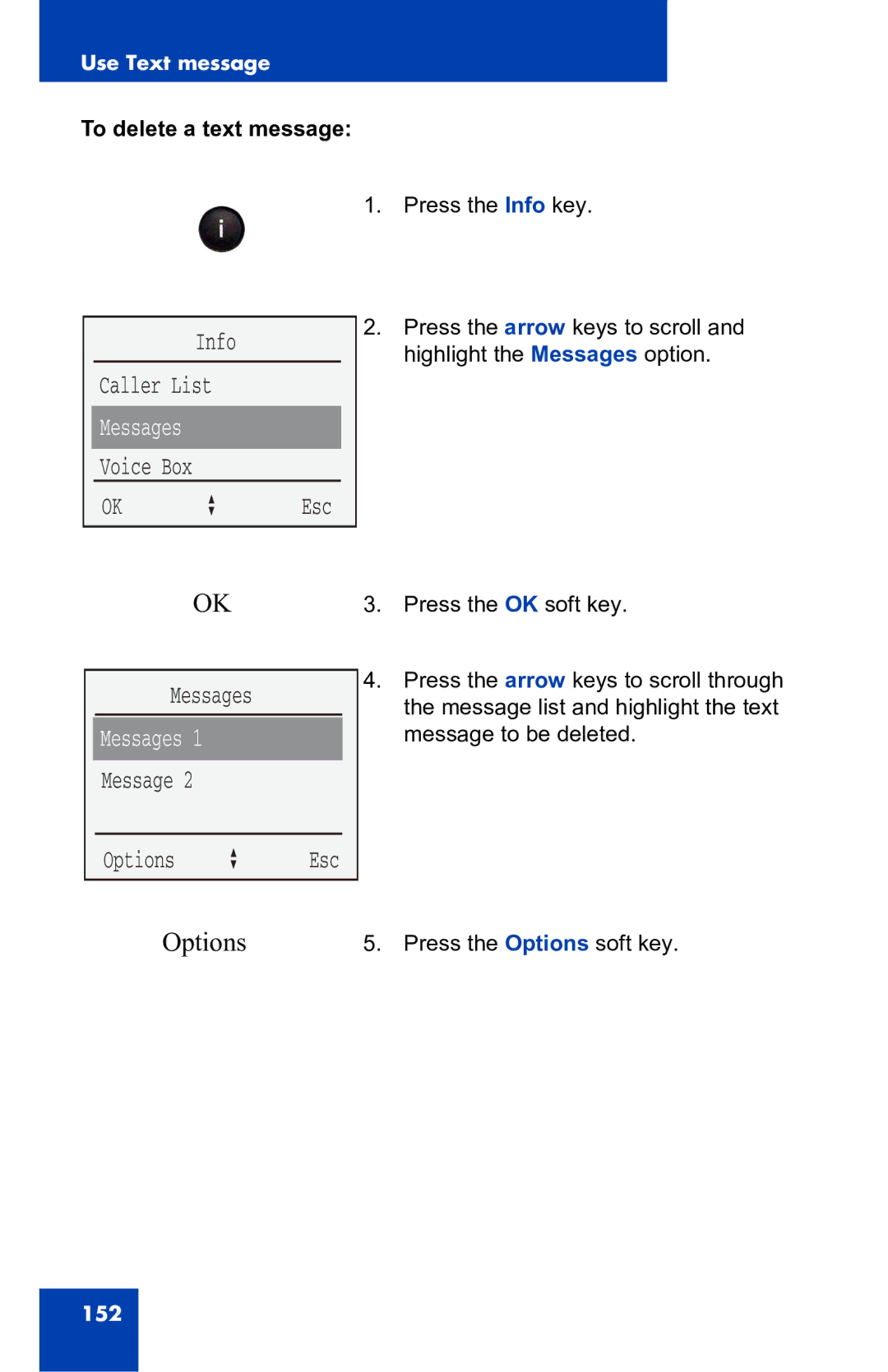 Nortel Networks 4060 manual Info Caller List, To delete a text message 