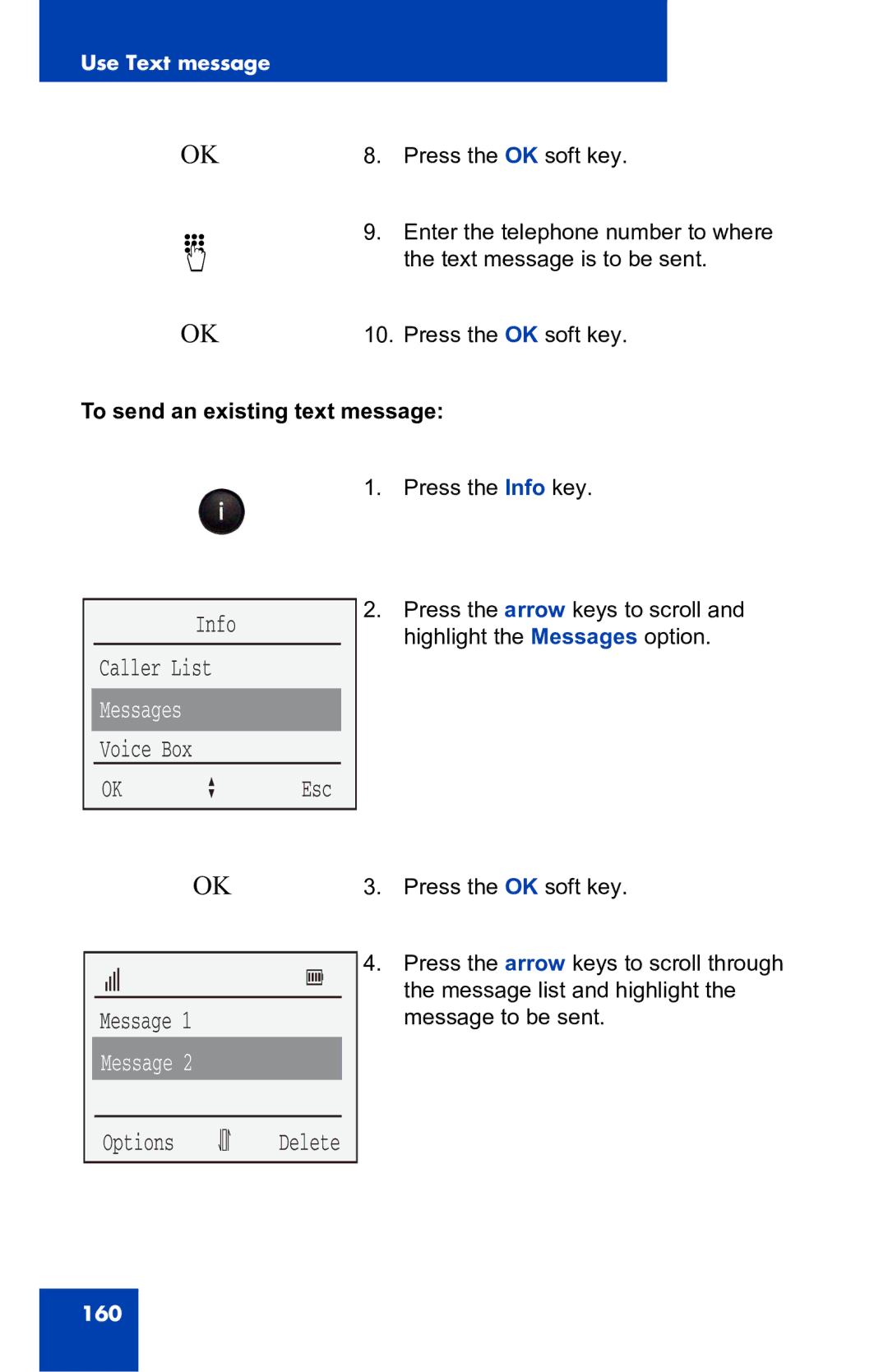 Nortel Networks 4060 manual Message, To send an existing text message 