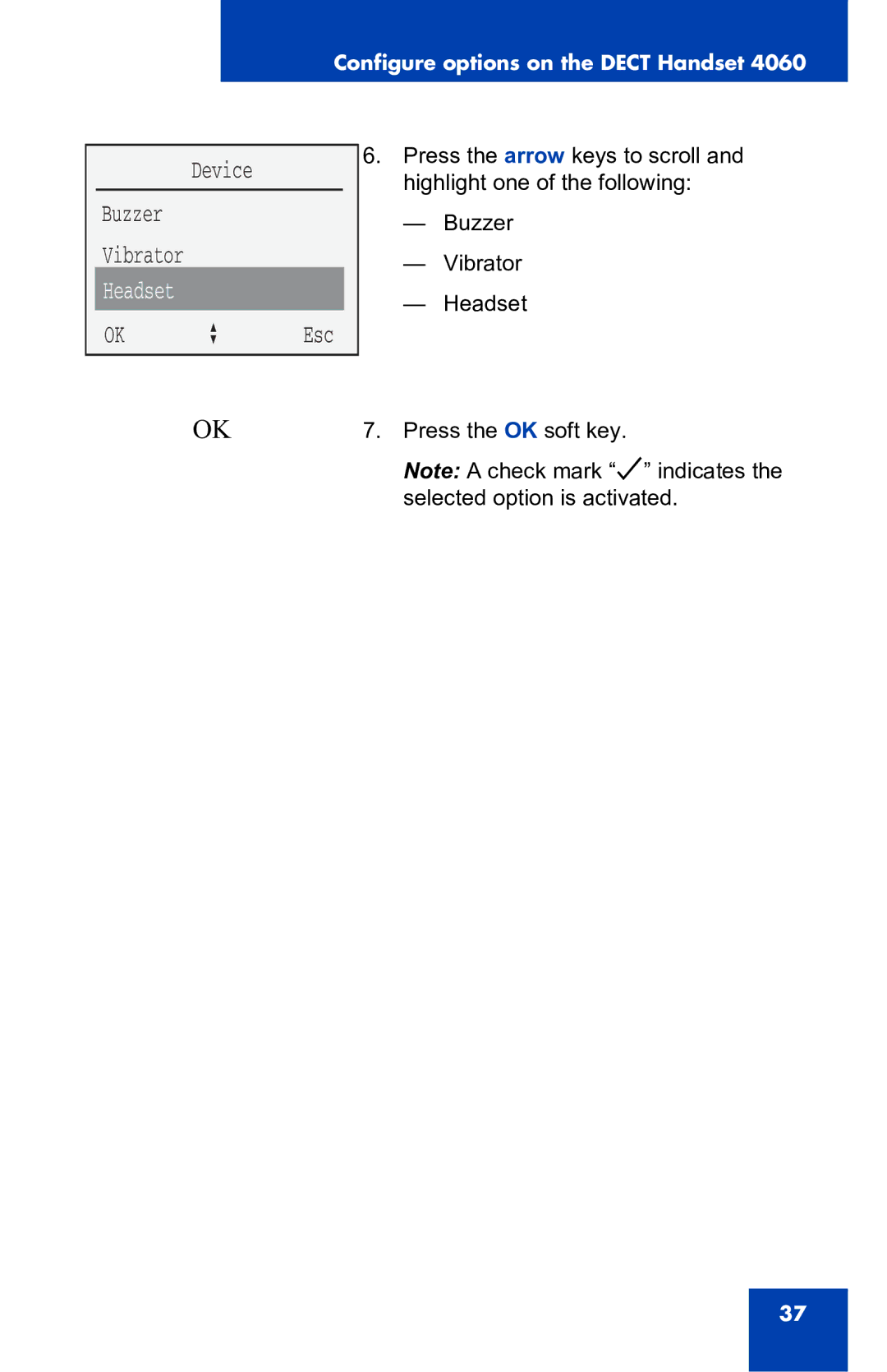 Nortel Networks 4060 manual Device Buzzer, Headset 