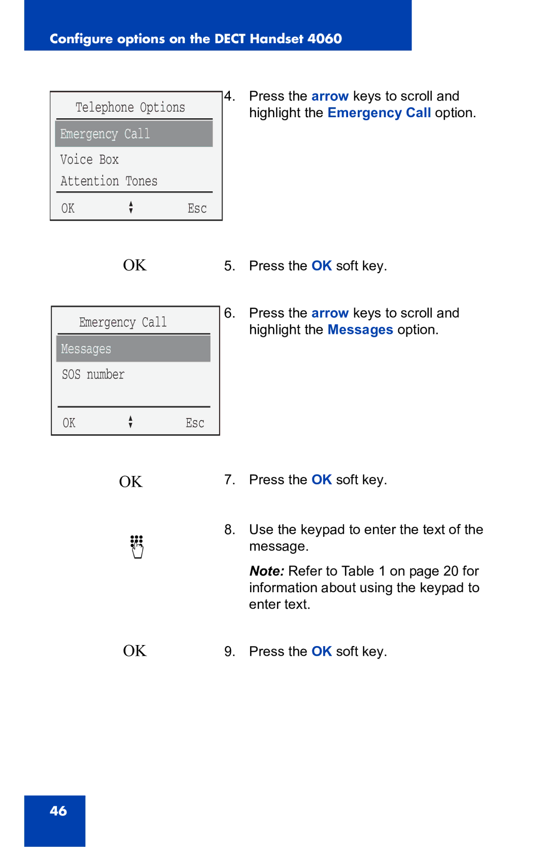 Nortel Networks 4060 manual Emergency Call, Messages 