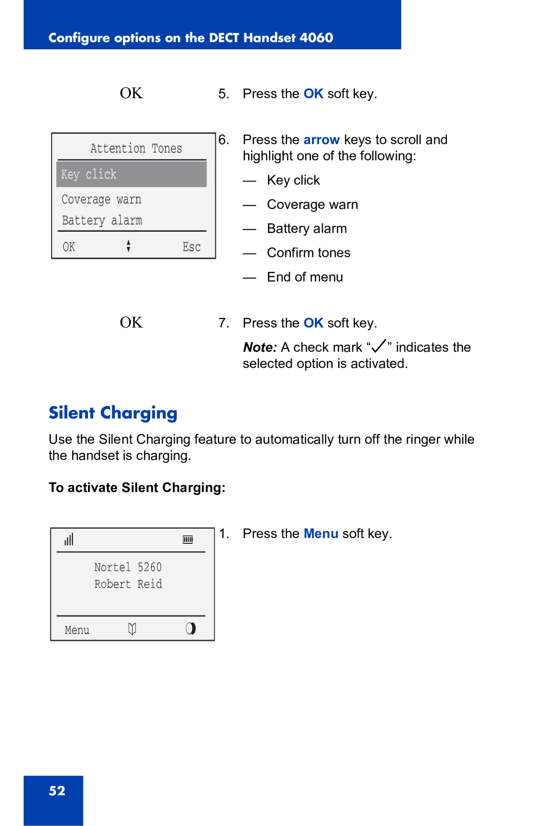 Nortel Networks 4060 manual To activate Silent Charging 