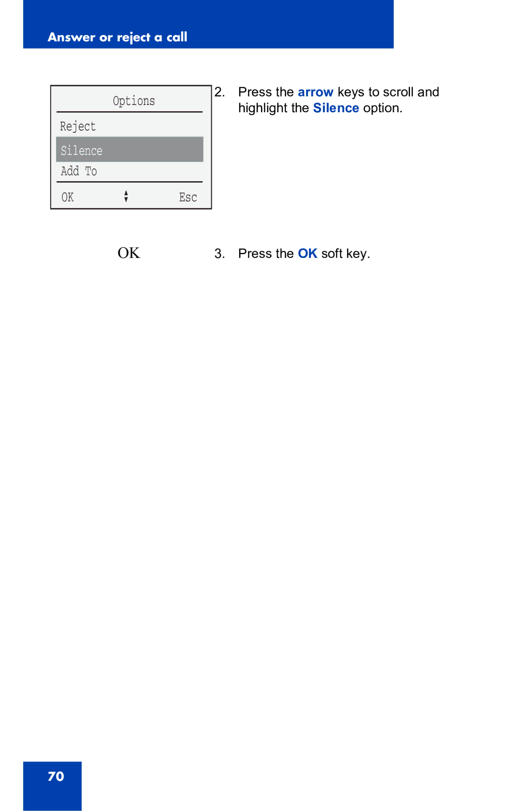 Nortel Networks 4060 manual Options Reject, Silence 