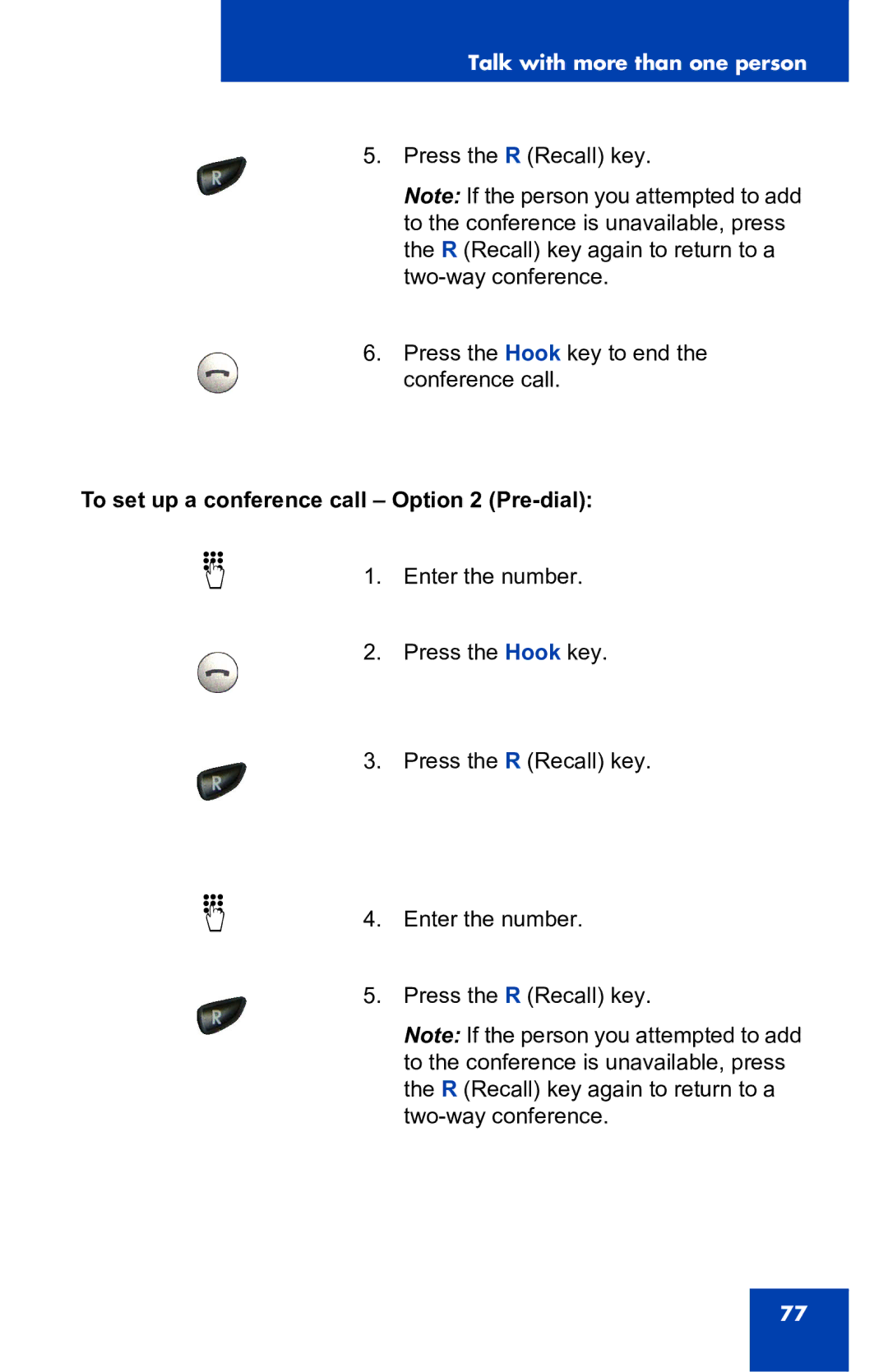 Nortel Networks 4060 manual To set up a conference call Option 2 Pre-dial 