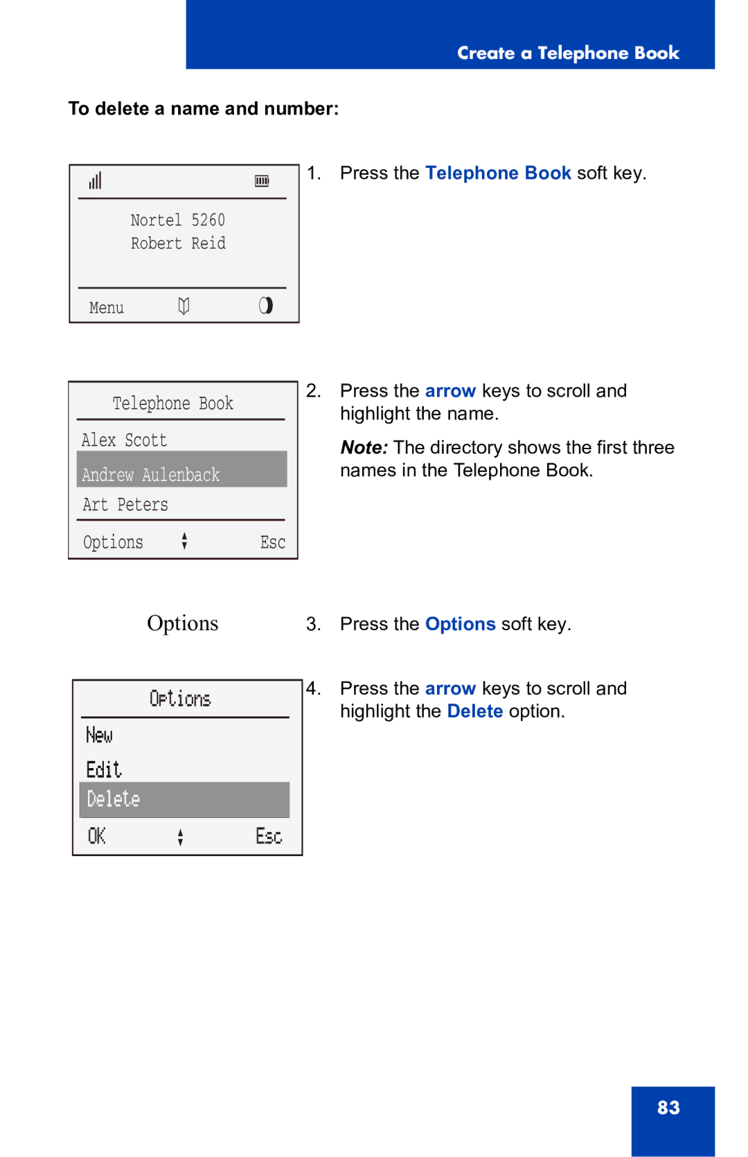 Nortel Networks 4060 manual To delete a name and number 