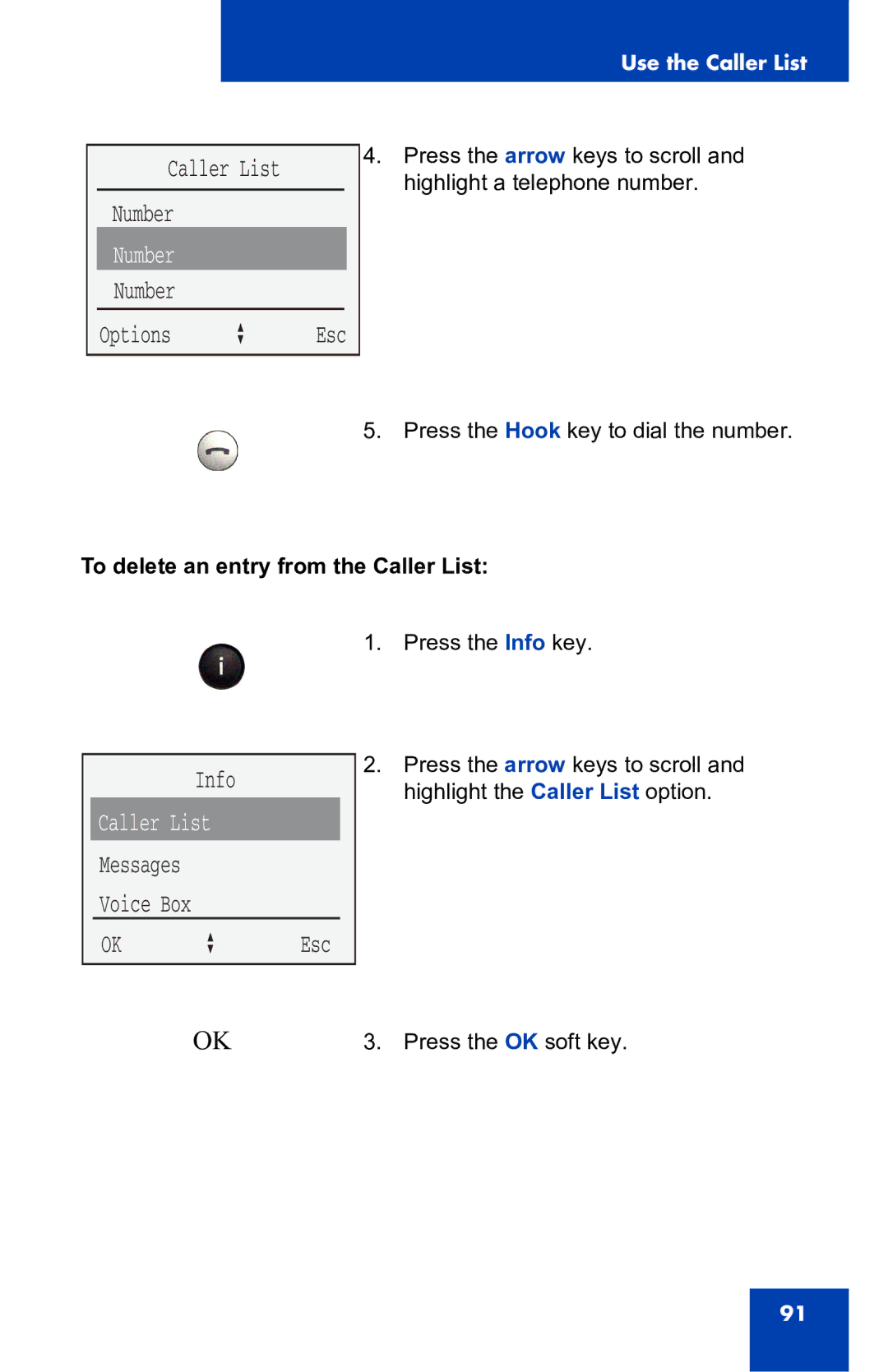 Nortel Networks 4060 manual Caller List Number, Number Options a Esc, To delete an entry from the Caller List 