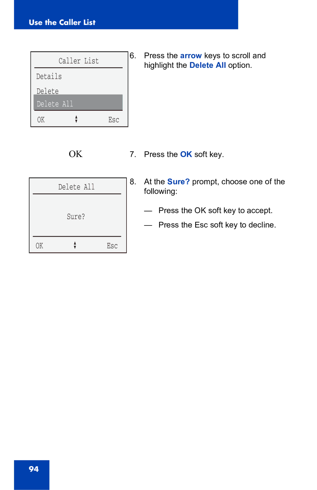 Nortel Networks 4060 manual Caller List Details Delete, Delete All 