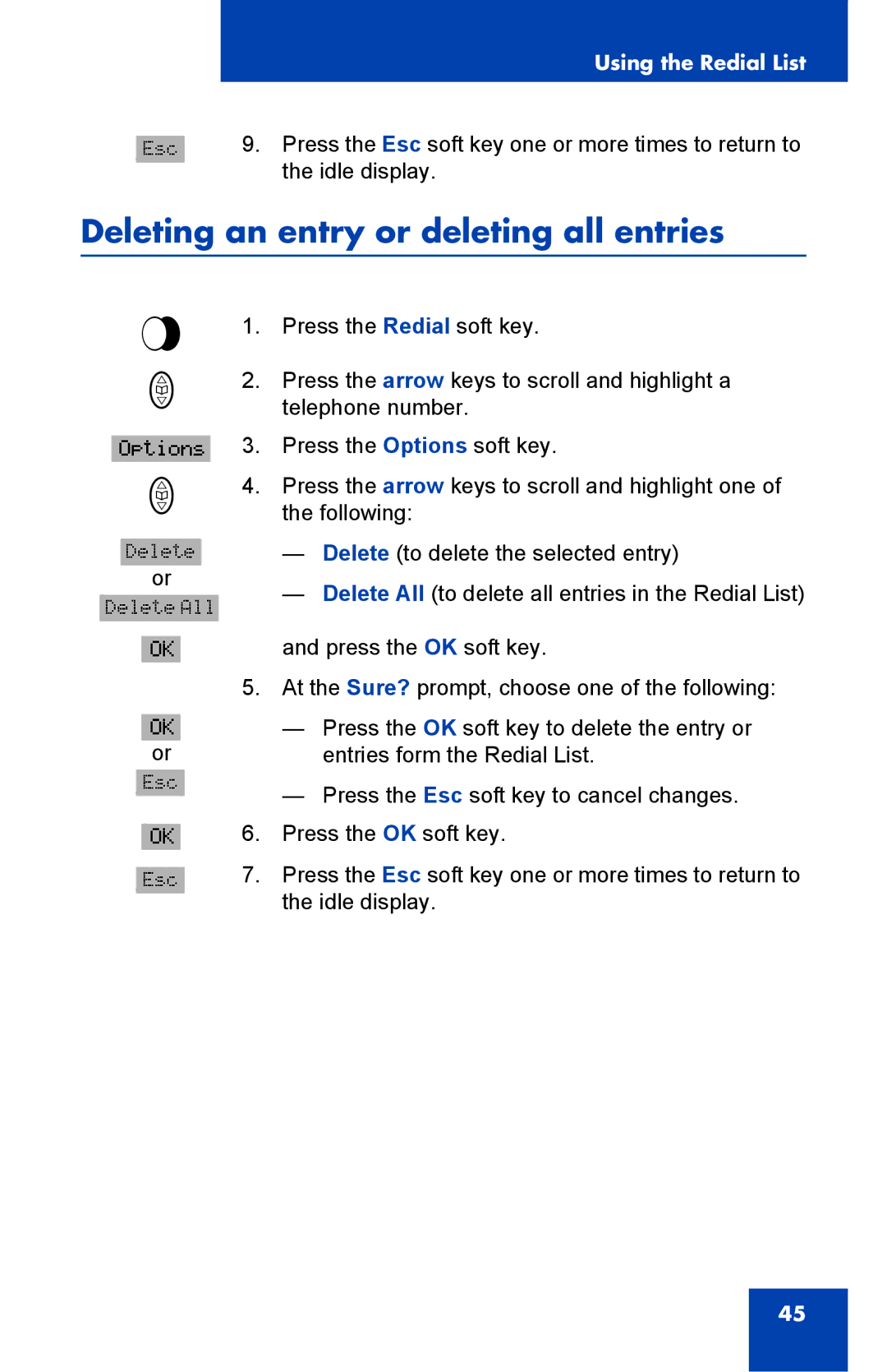 Nortel Networks 4065R manual Deleting an entry or deleting all entries 