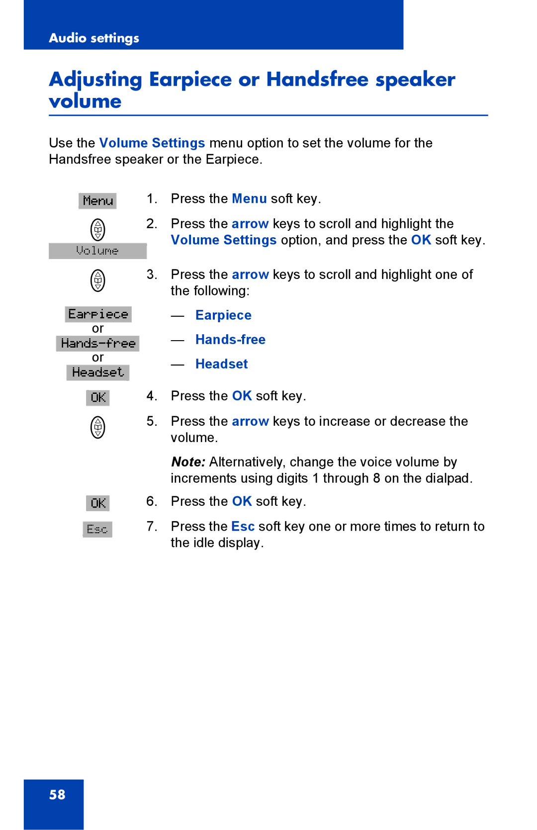 Nortel Networks 4065R manual Adjusting Earpiece or Handsfree speaker volume, Earpiece Hands-free Headset 