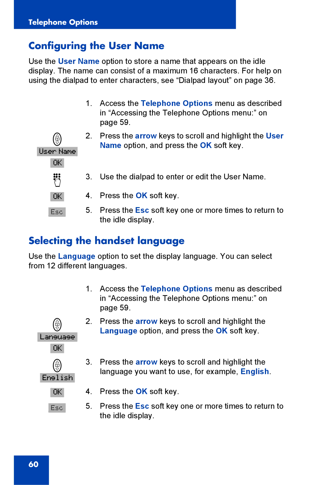 Nortel Networks 4065R manual Configuring the User Name, Selecting the handset language 