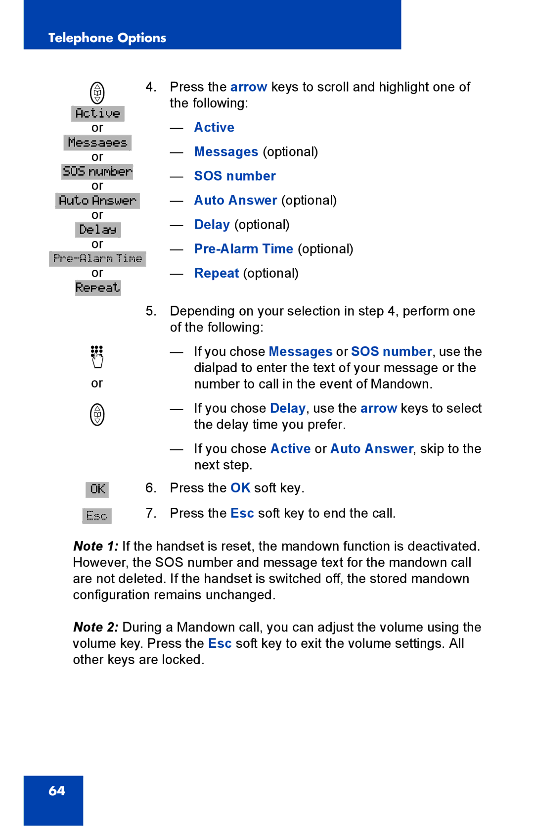 Nortel Networks 4065R manual Active, SOS number Auto Answer optional, Pre-Alarm Time optional 