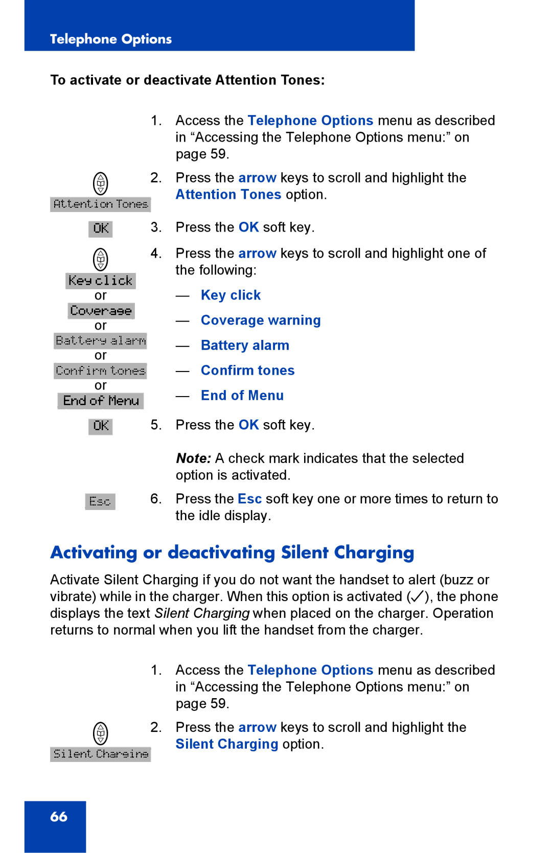 Nortel Networks 4065R manual Activating or deactivating Silent Charging, To activate or deactivate Attention Tones 