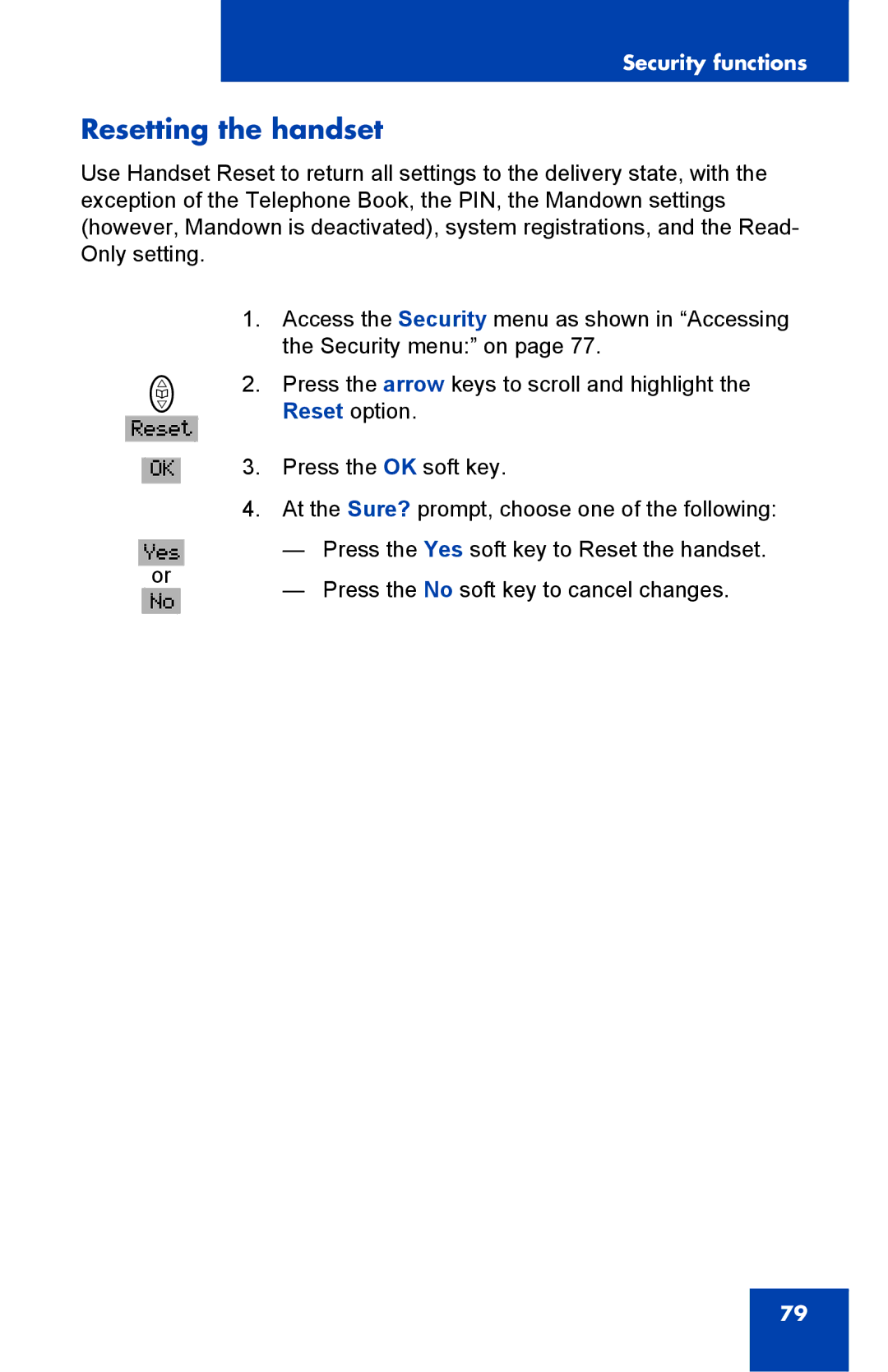 Nortel Networks 4065R manual Resetting the handset 