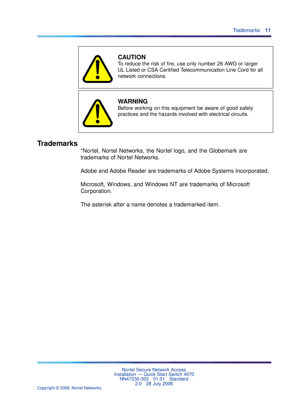 Nortel Networks 4070 quick start Trademarks 