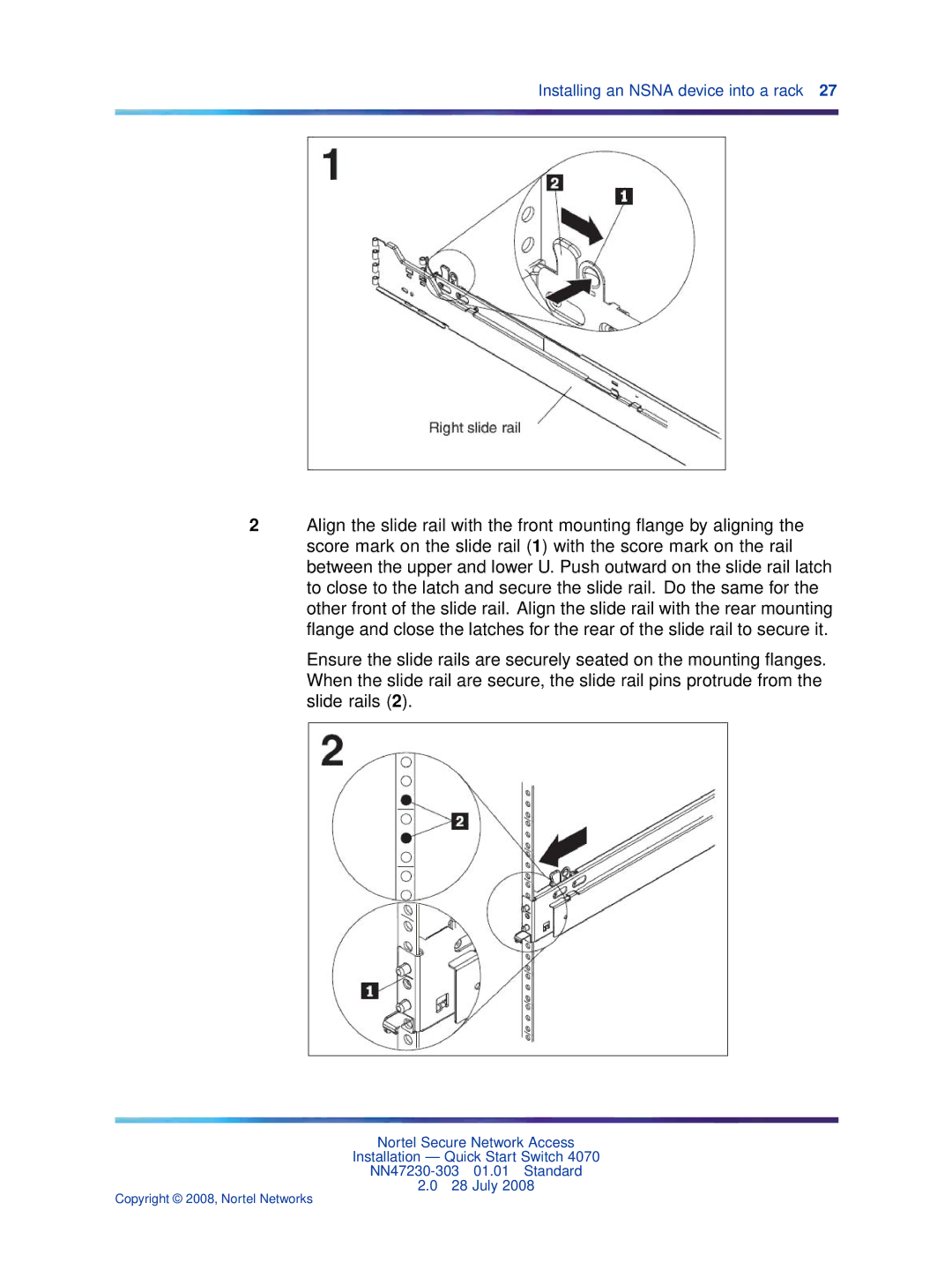 Nortel Networks 4070 quick start Installing an Nsna device into a rack 