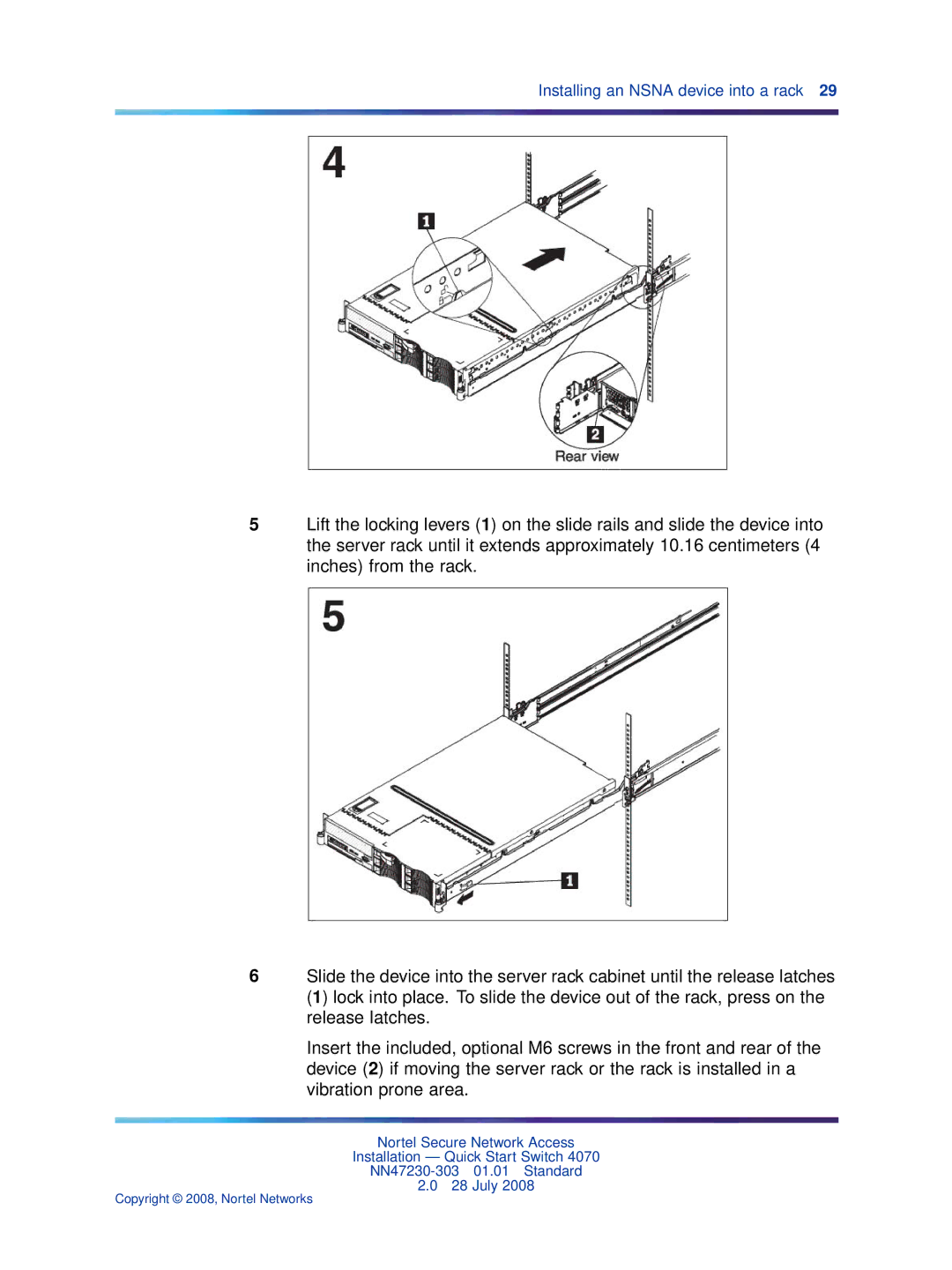 Nortel Networks 4070 quick start Installing an Nsna device into a rack 