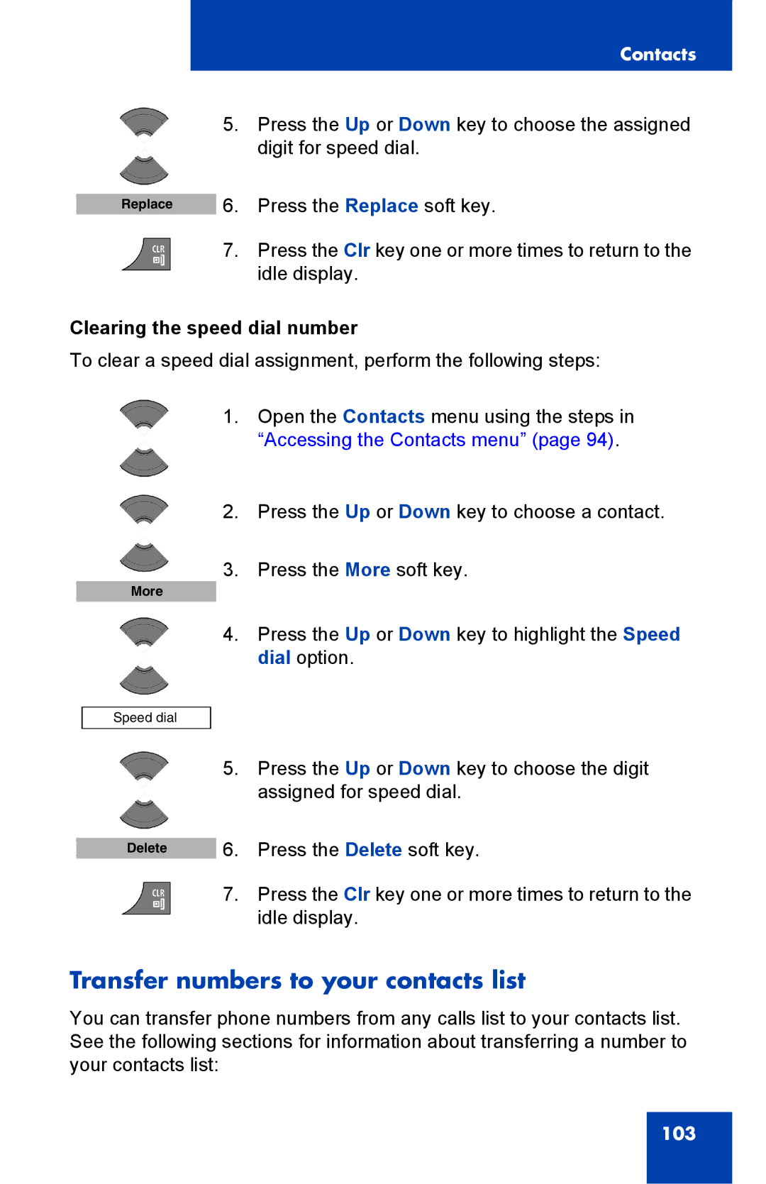 Nortel Networks 4075 manual Transfer numbers to your contacts list, Clearing the speed dial number 