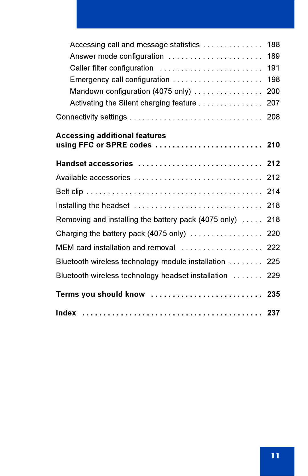 Nortel Networks 4075 manual 235, 237 