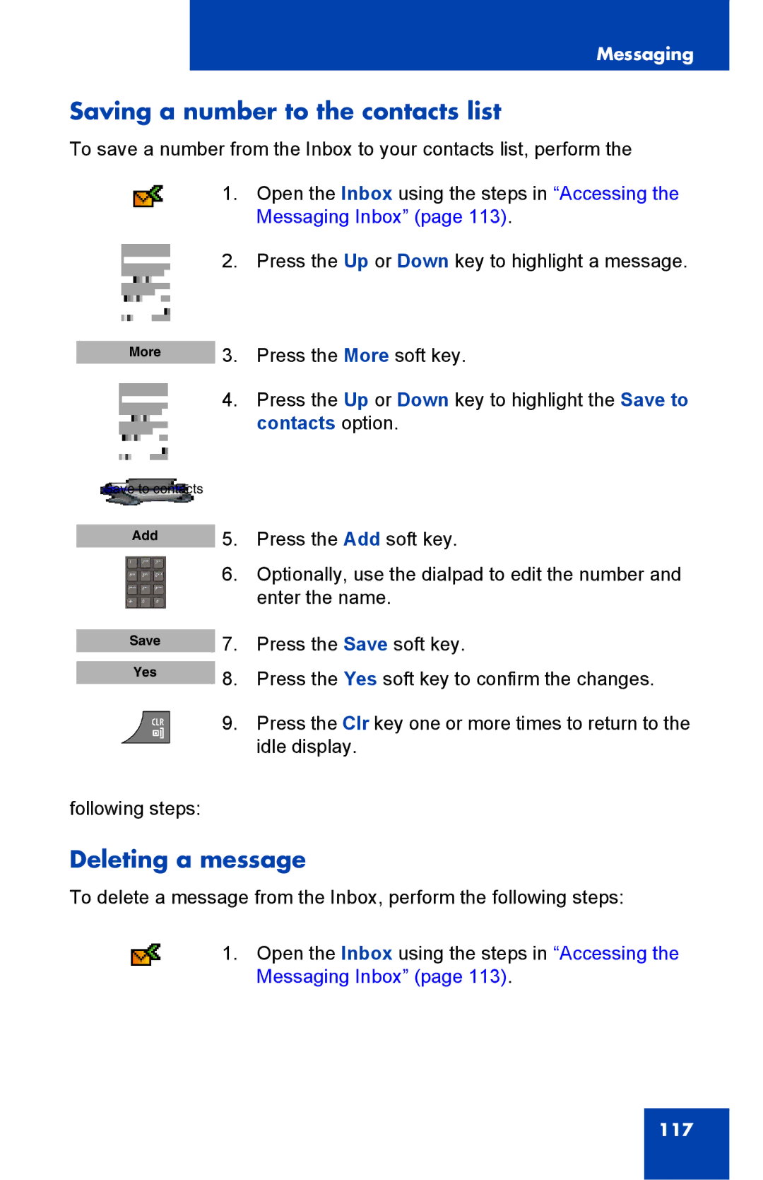 Nortel Networks 4075 manual Saving a number to the contacts list, Deleting a message 