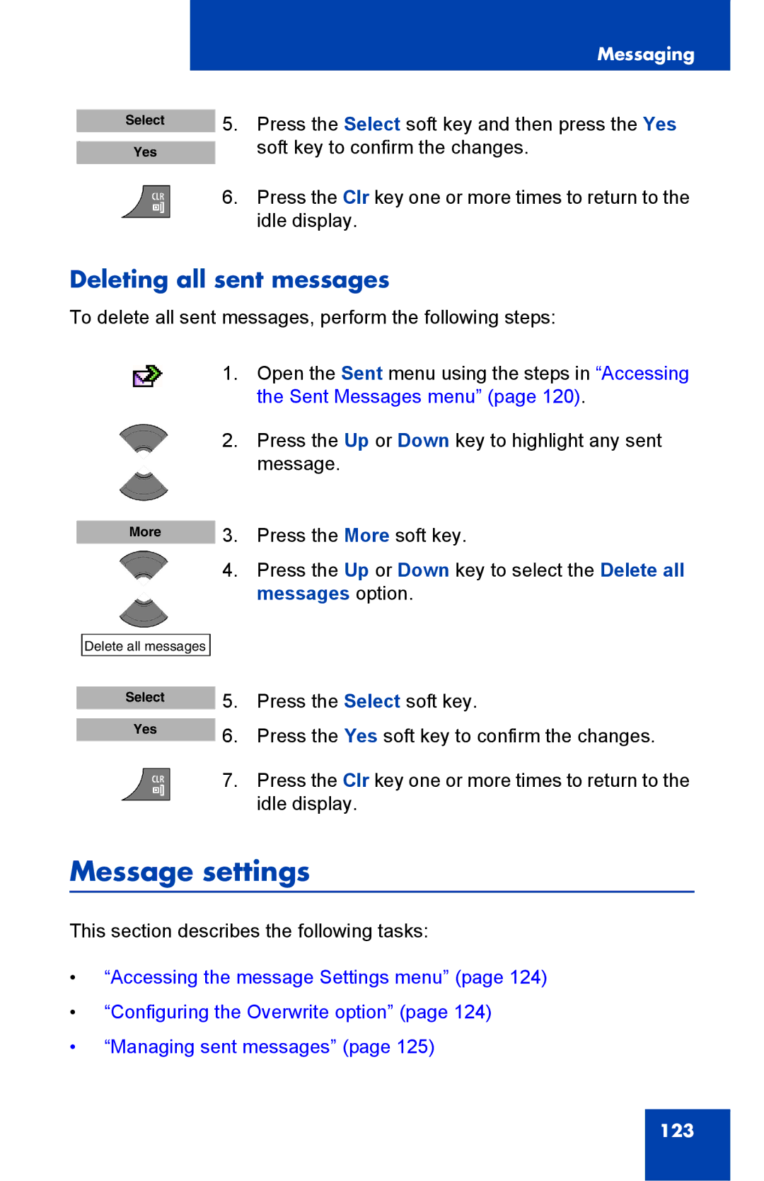 Nortel Networks 4075 manual Message settings, Deleting all sent messages 