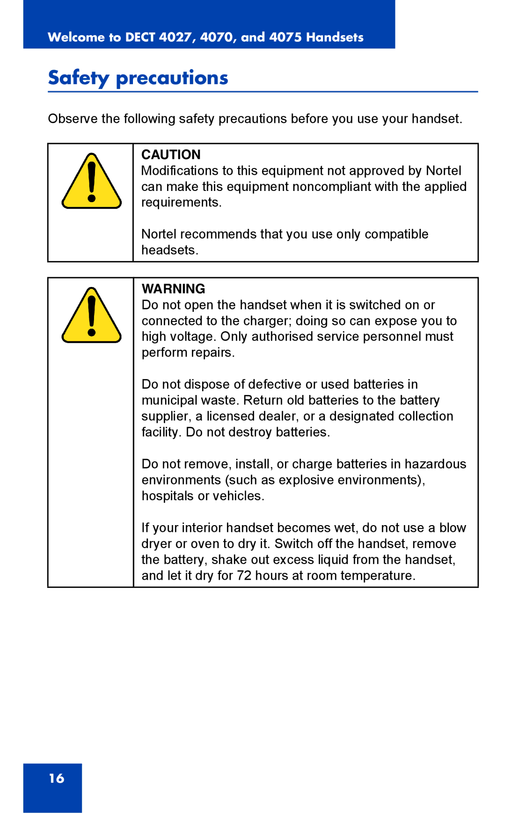 Nortel Networks 4075 manual Safety precautions 