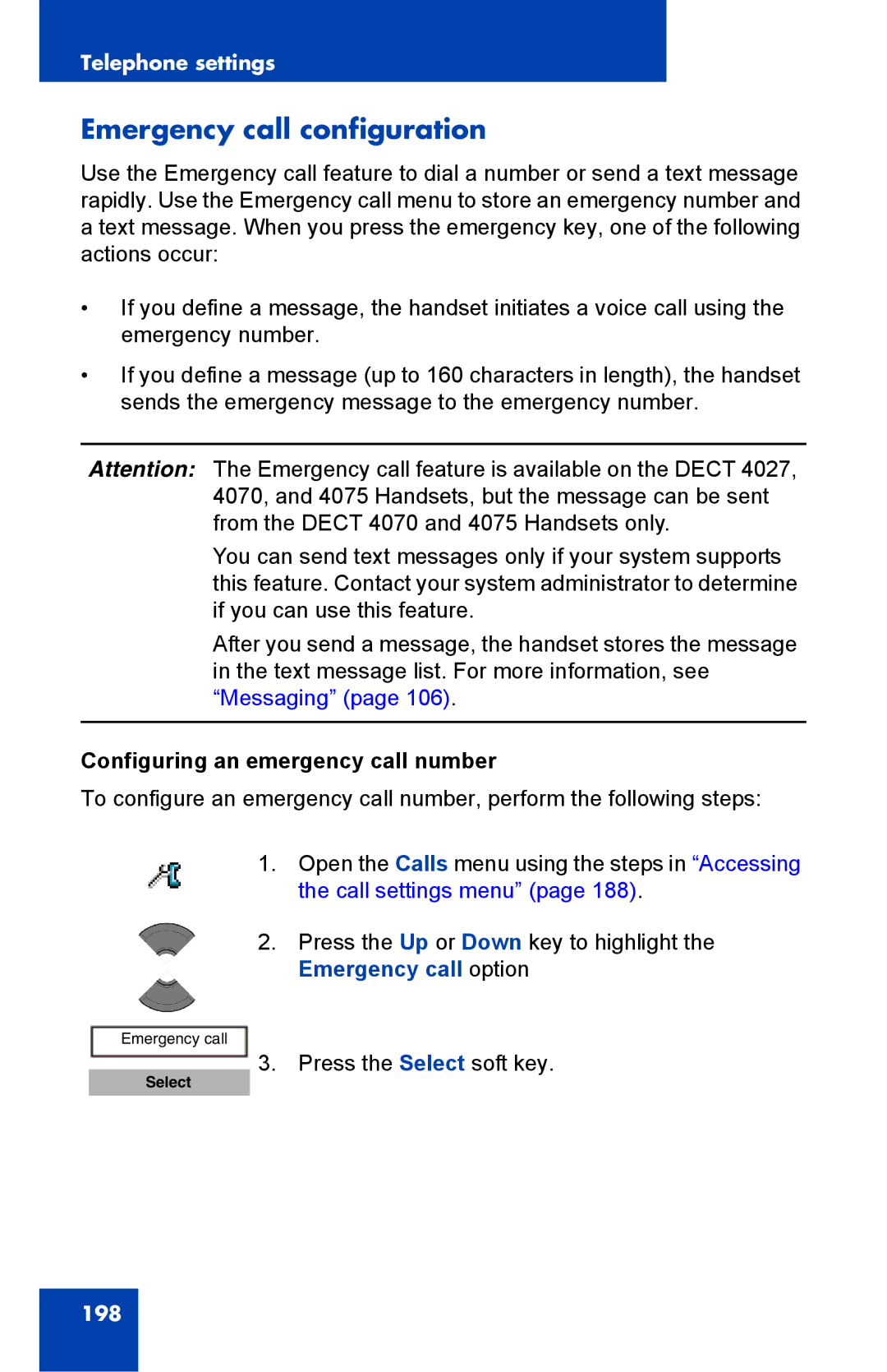 Nortel Networks 4075 manual Emergency call configuration, Configuring an emergency call number 