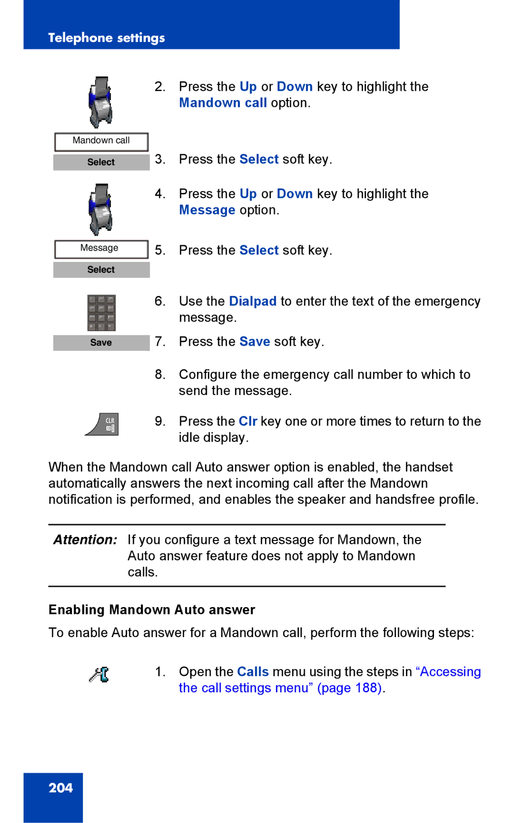 Nortel Networks 4075 manual Enabling Mandown Auto answer 