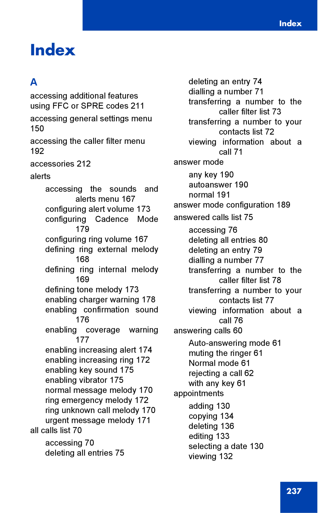 Nortel Networks 4075 manual Index 