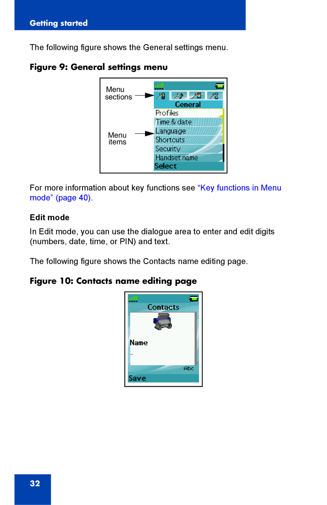 Nortel Networks 4075 manual General settings menu, Edit mode 