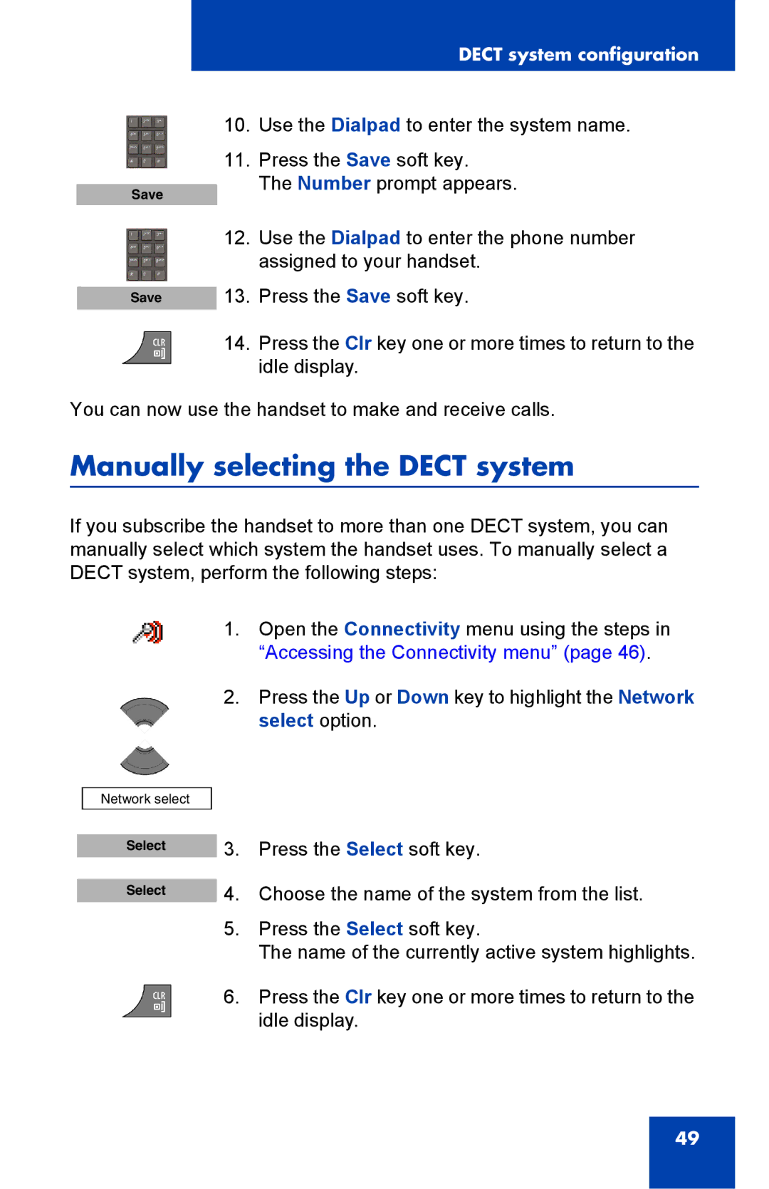 Nortel Networks 4075 manual Manually selecting the Dect system 