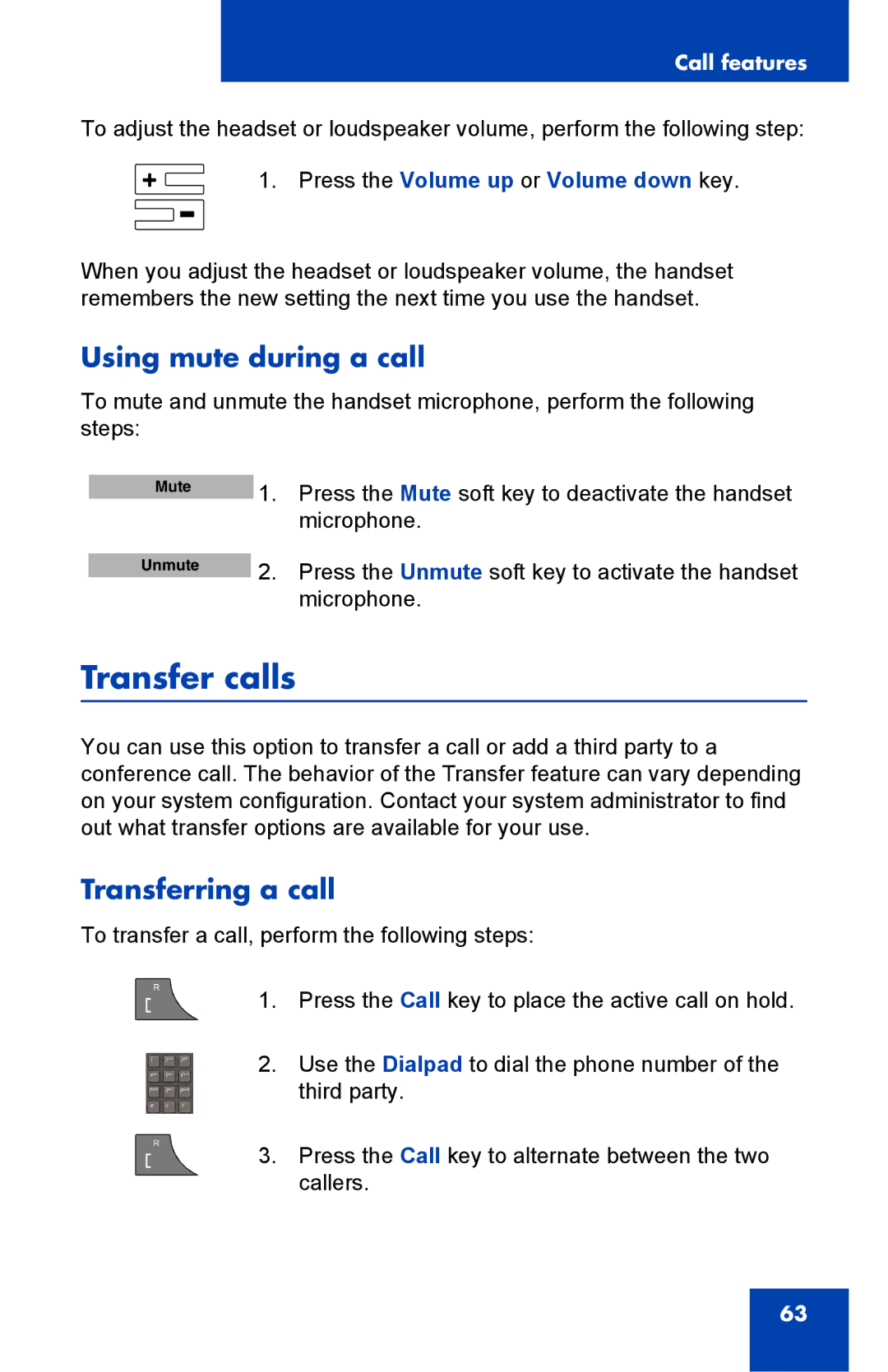 Nortel Networks 4075 manual Transfer calls, Using mute during a call, Transferring a call 