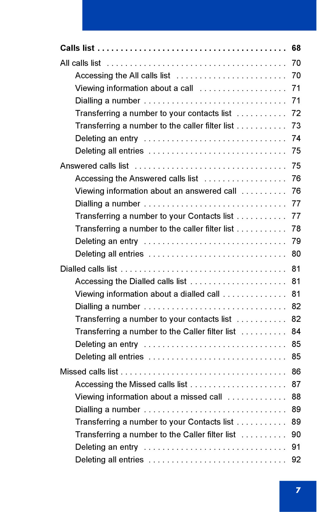 Nortel Networks 4075 manual Calls list 