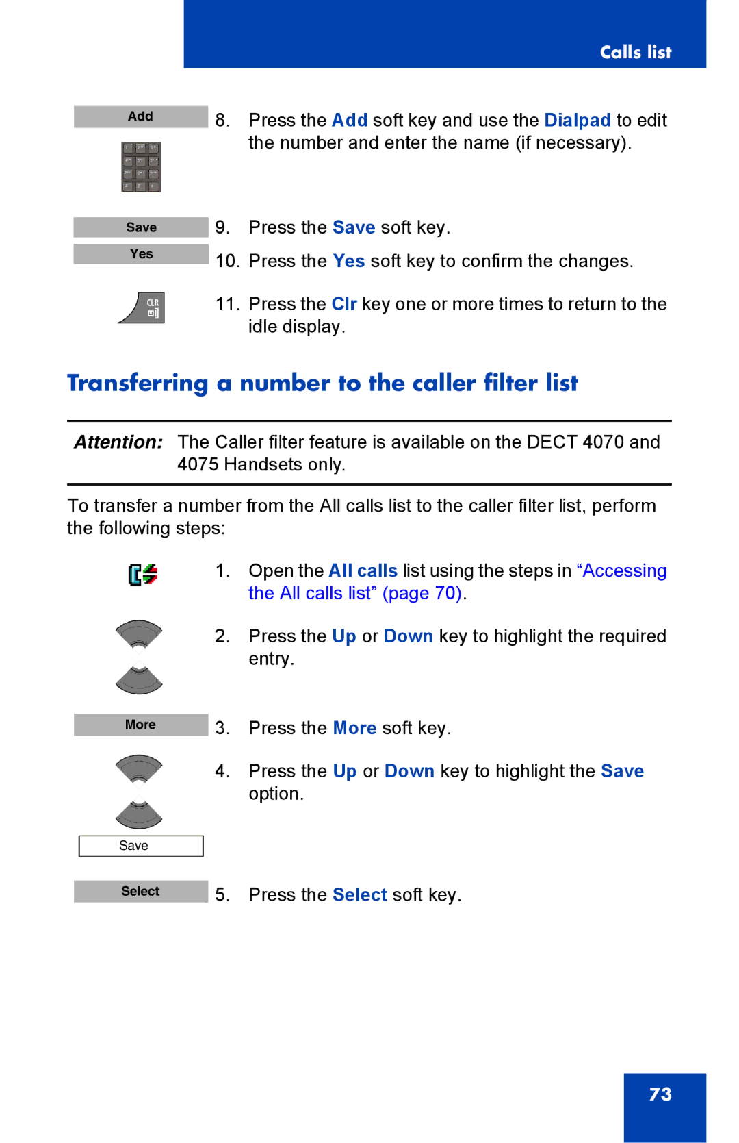 Nortel Networks 4075 manual Transferring a number to the caller filter list 