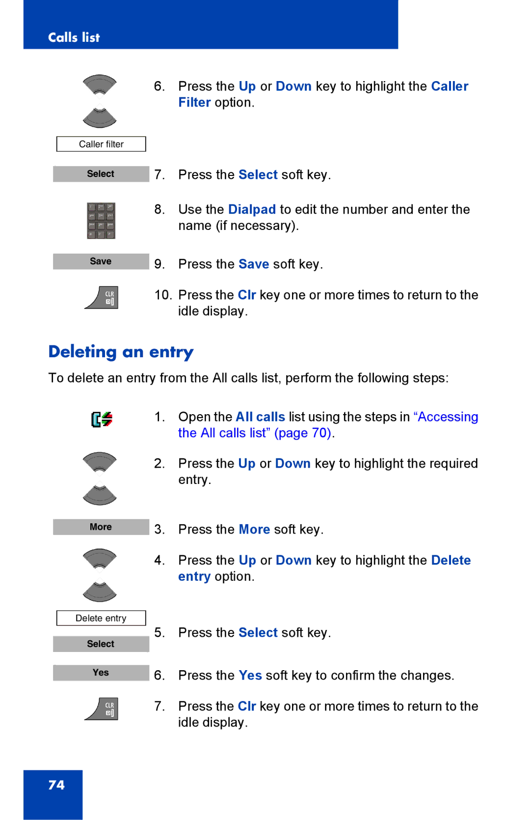 Nortel Networks 4075 manual Deleting an entry 