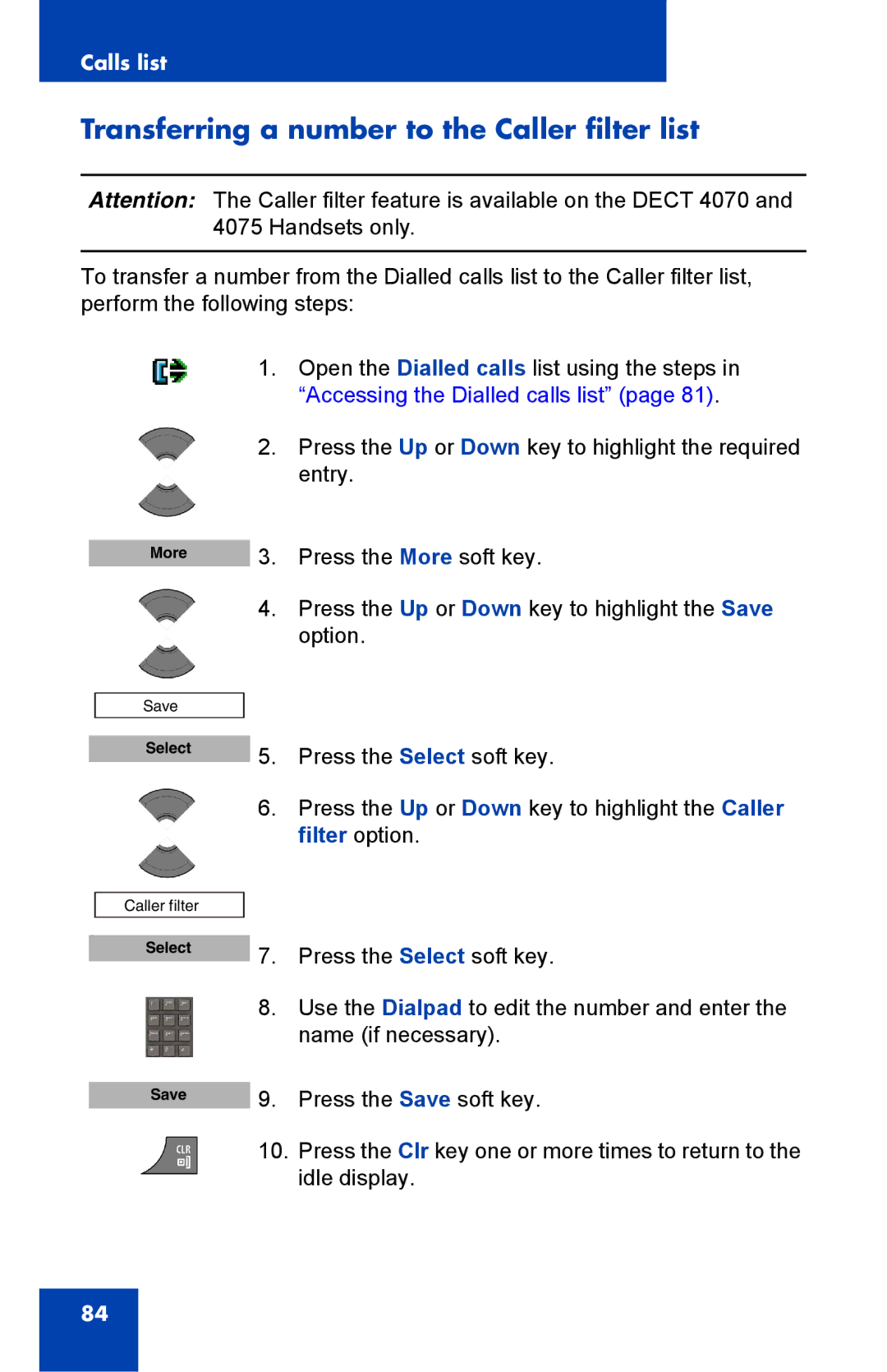 Nortel Networks 4075 manual Transferring a number to the Caller filter list 