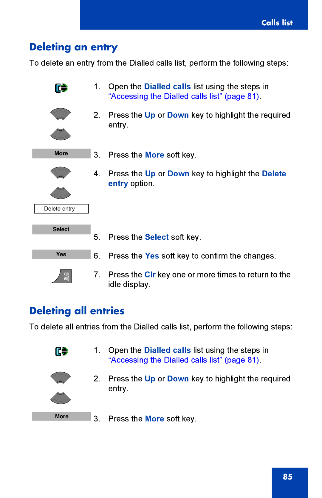 Nortel Networks 4075 manual Deleting an entry 