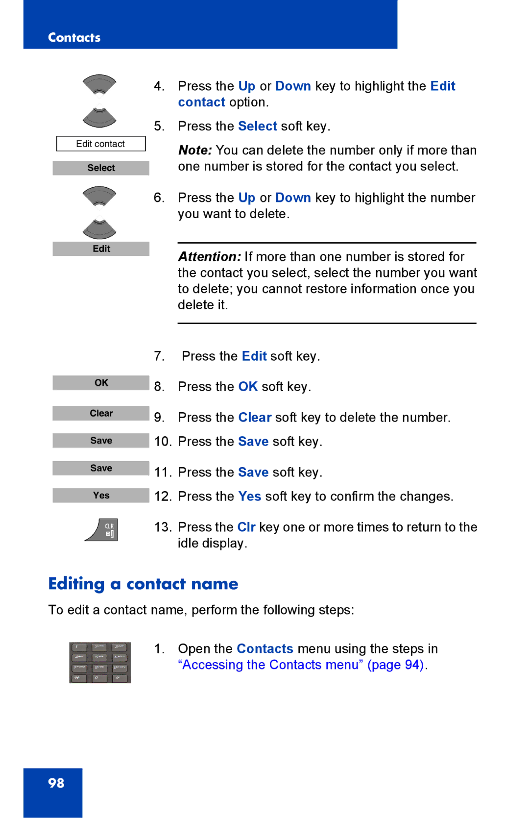 Nortel Networks 4075 manual Editing a contact name 