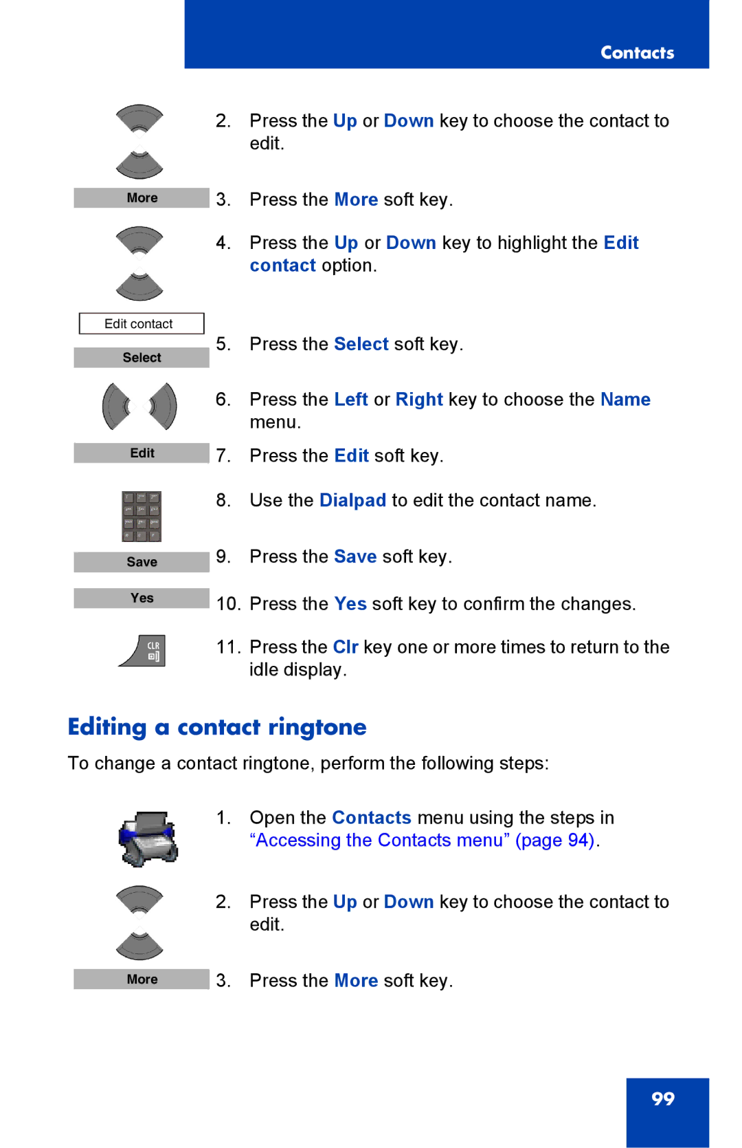 Nortel Networks 4075 manual Editing a contact ringtone, Accessing the Contacts menu 