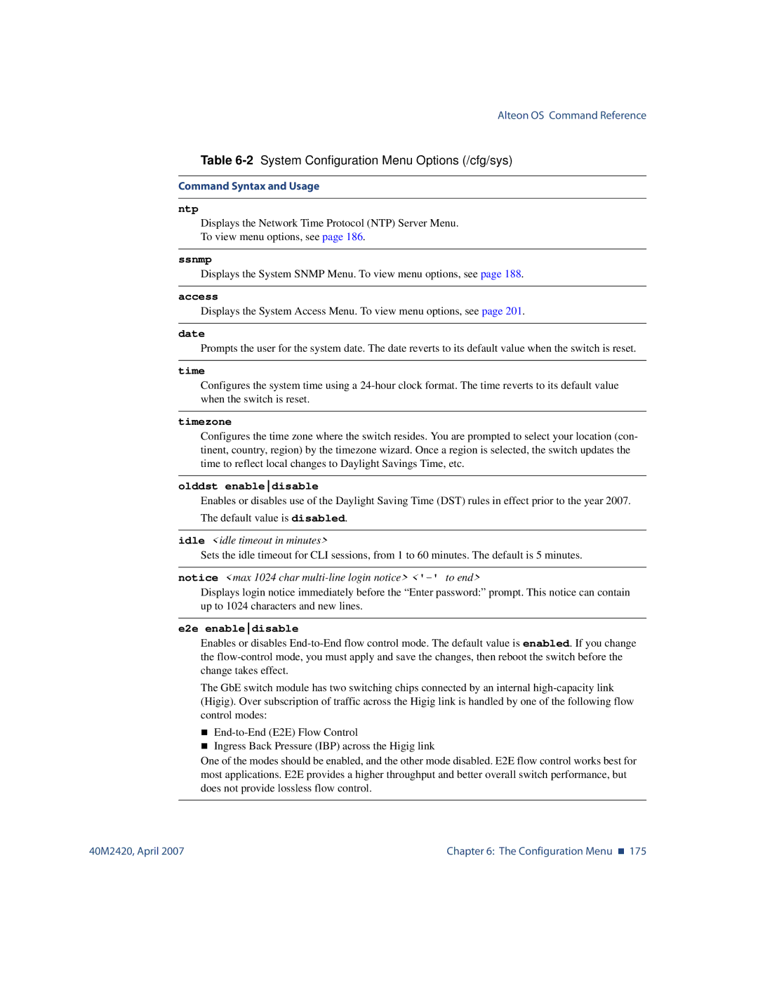 Nortel Networks 40M2420 manual Ntp, Ssnmp, Date, Timezone, Olddst enabledisable, E2e enabledisable 