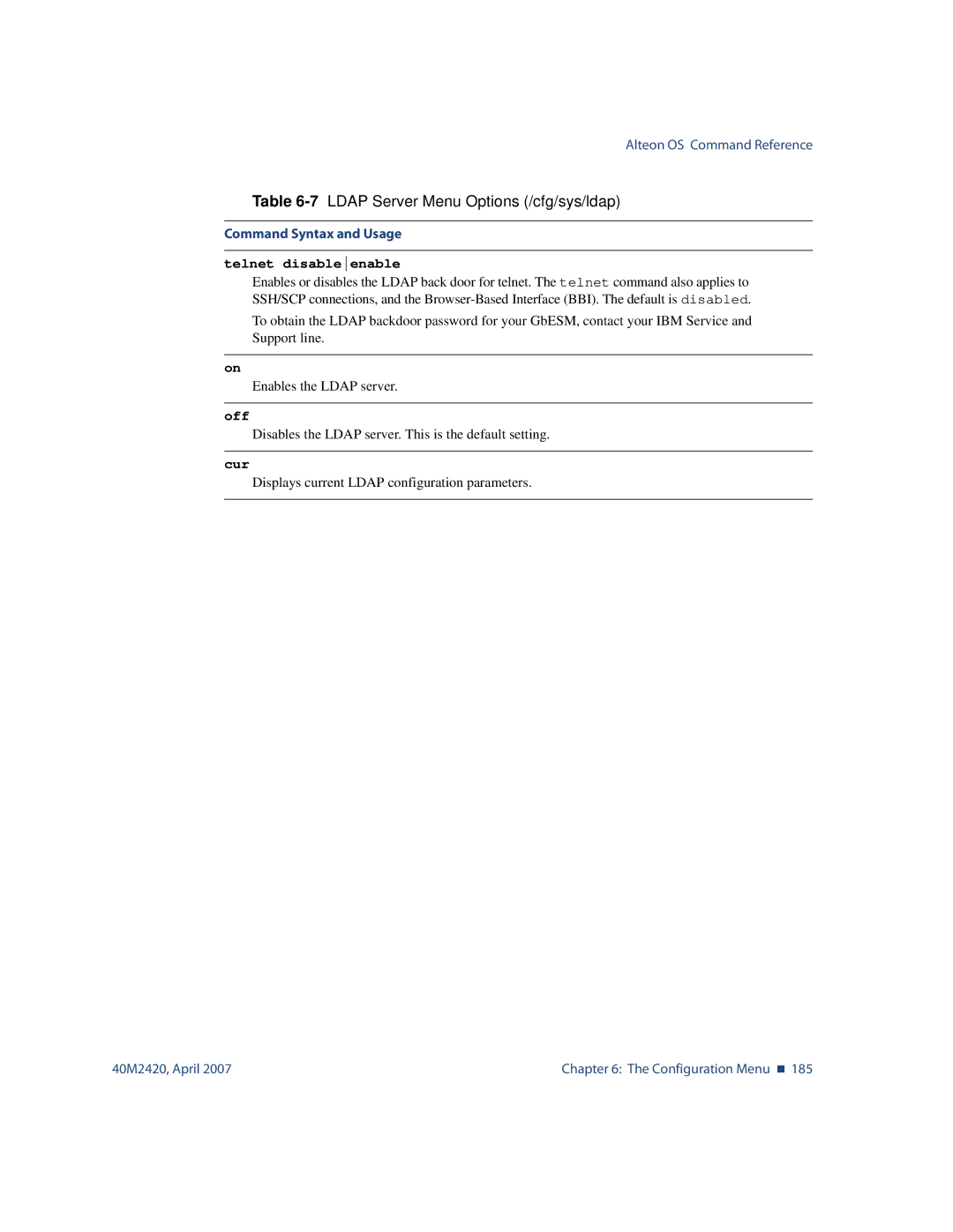 Nortel Networks 40M2420 manual Telnet disableenable 