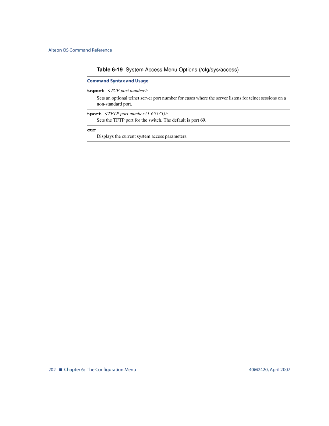 Nortel Networks 40M2420 manual Tnport TCP port number, Tport Tftp port number 